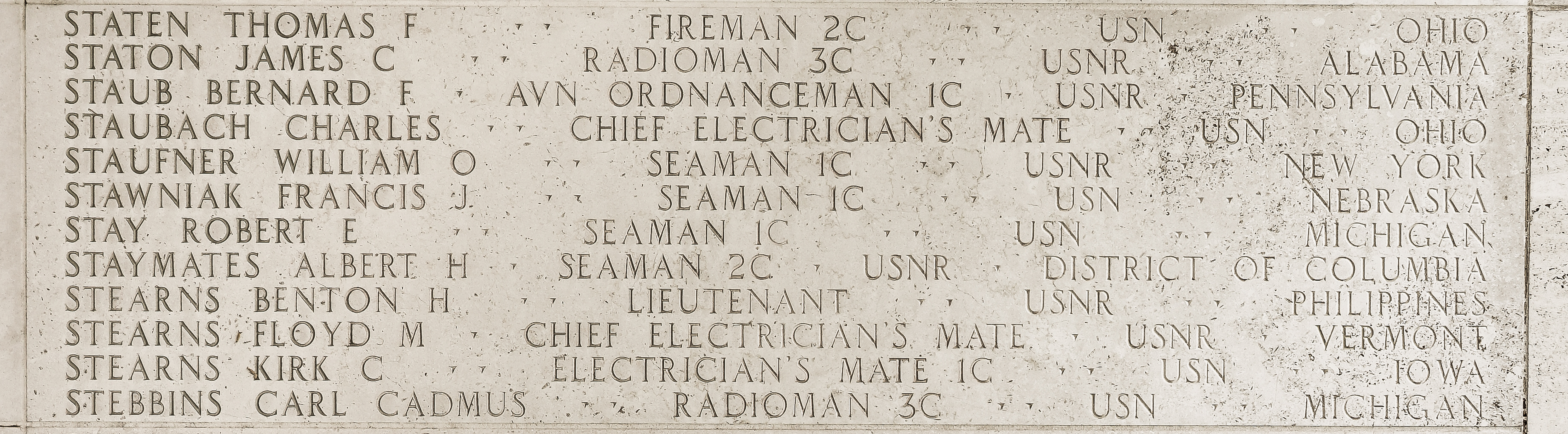 Bernard F. Staub, Aviation Ordnanceman First Class